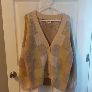 ADORA Pastel Plaid Oversized Grandpa Sweater. Size Small NWOT